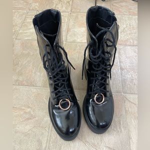 MOVING SALE MAKE OFFER Patent leather black combat boots with ring